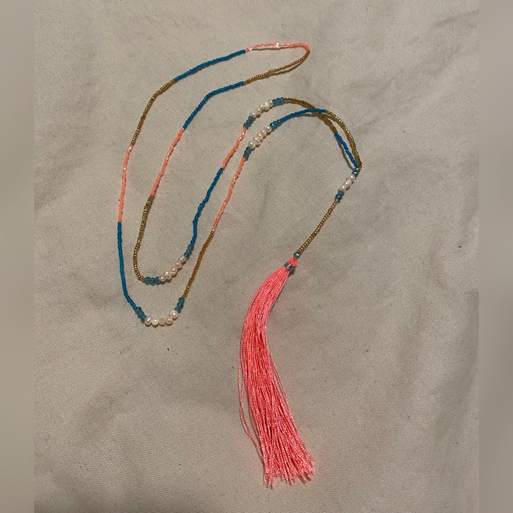 NEW Neon Seed Bead Tassel Multicolor Necklace (20”)